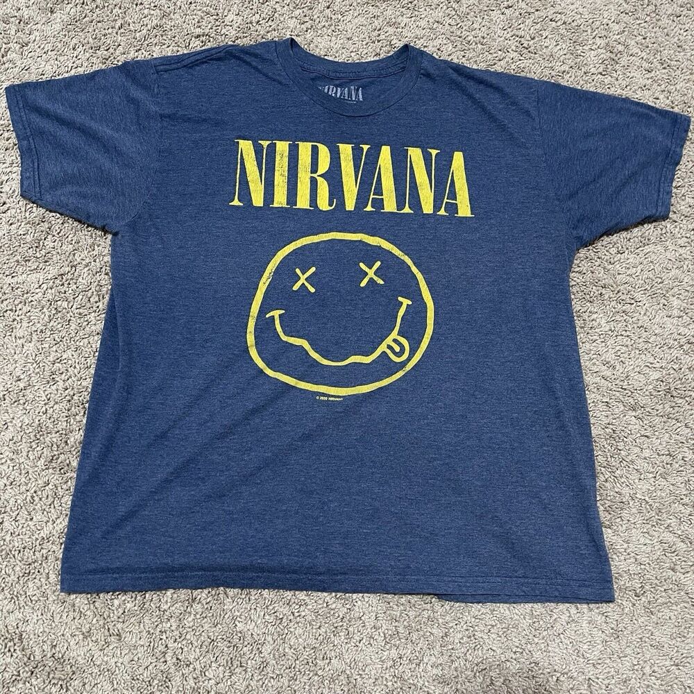 Nirvana Shirt Mens XL Stone Blue Infamous Smiley Face Logo Nevermind Grunge 2020